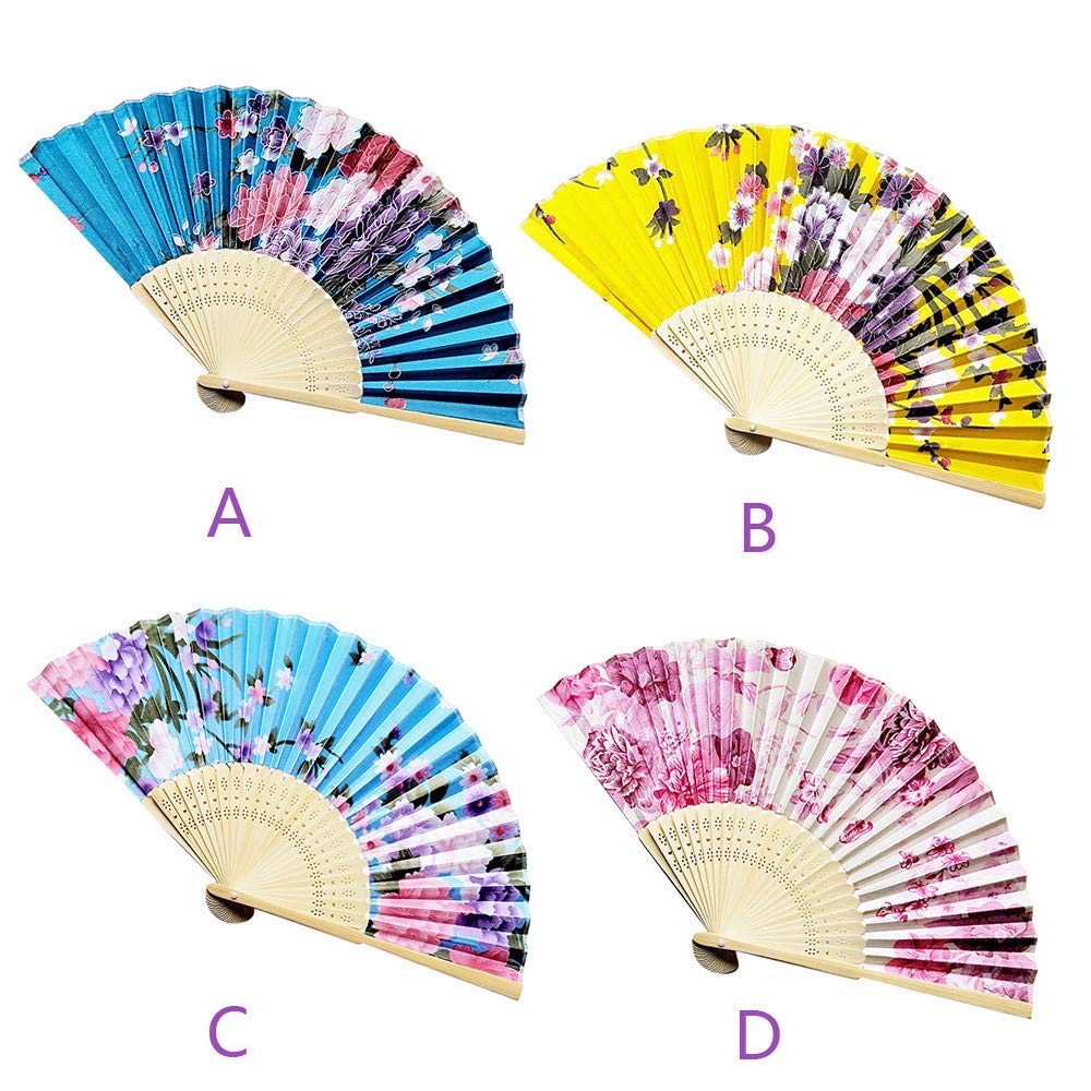 DUO ER Vintage Bamboo Folding Hand Held Flower Fan Chinese Dance Party Pocket Gifts (Color : Light Blue)