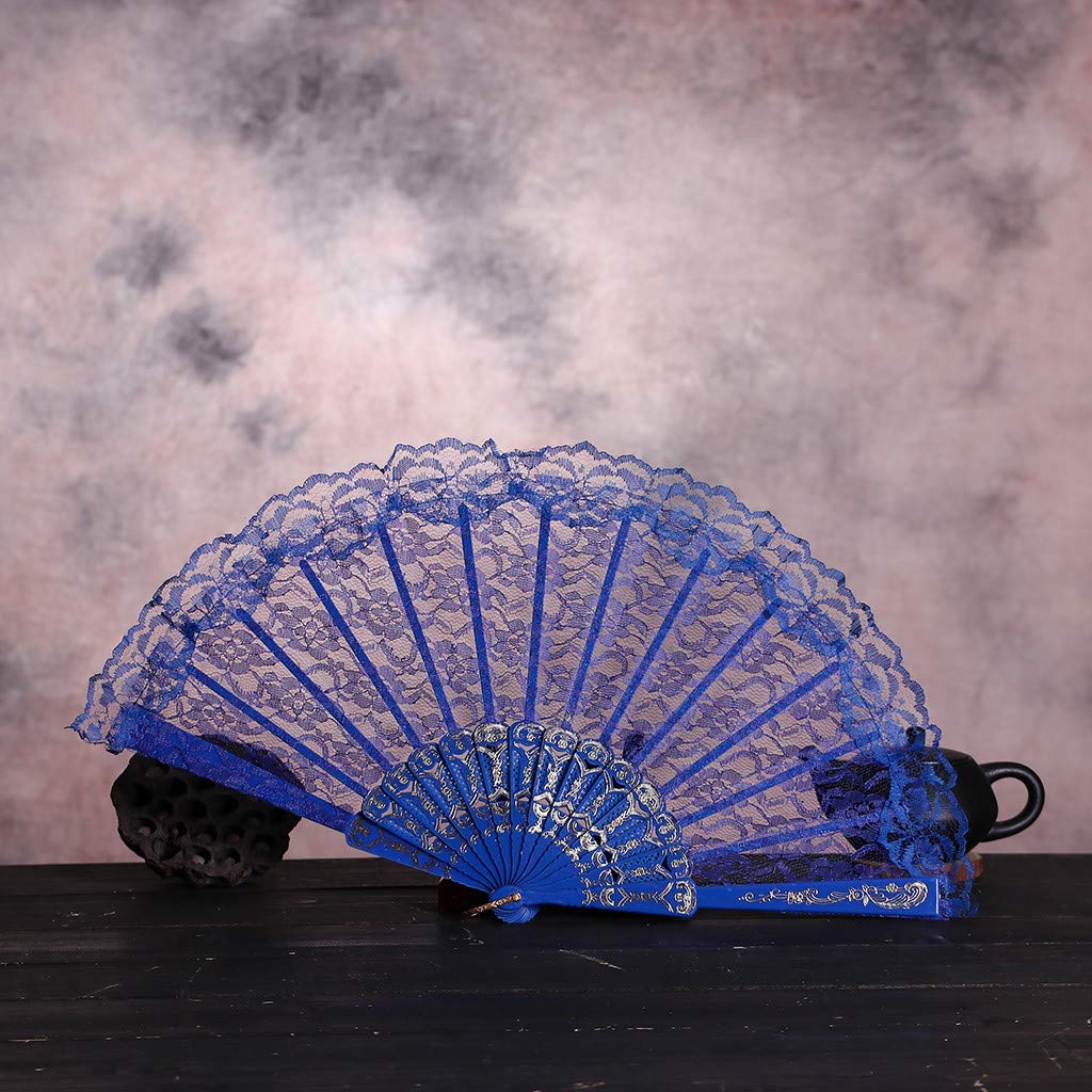 DUO ER Chinese Style Fans Dance Wedding Party Lace Silk Folding Hand Held Flower Fan Hollow Lace (Color : Pink)