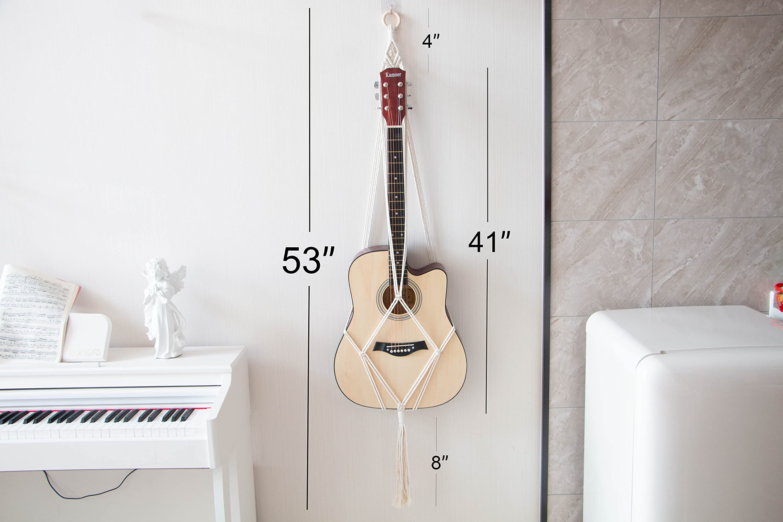 Decocove Guitar Wall Hanger - Macrame Guitar Hanger - Guitar Wall Mount - Boho Guitar Holder for Acoustic Guitar and Electric Guitar