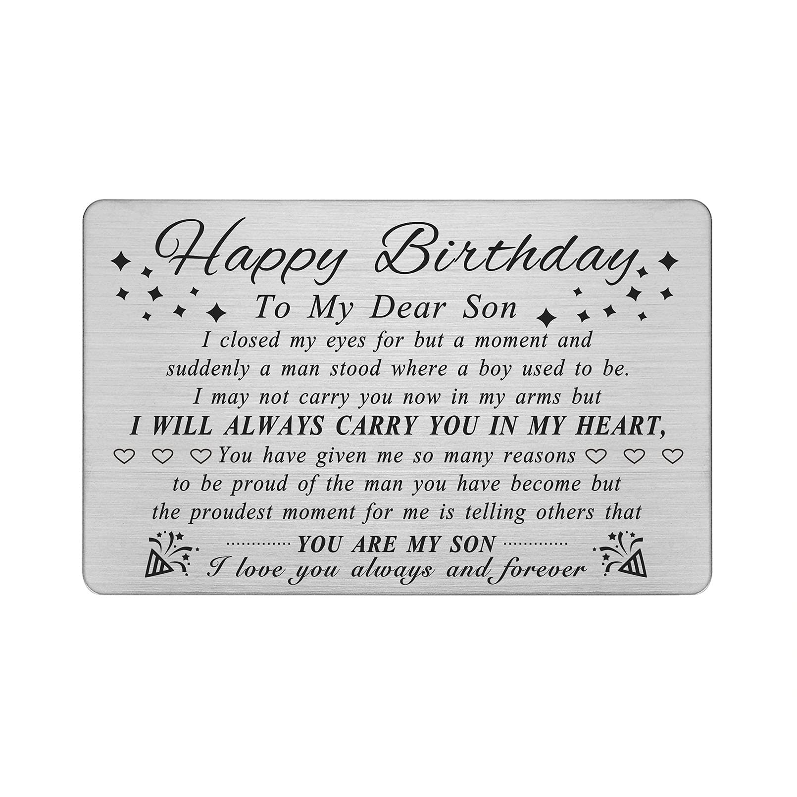 DEGASKEN Son Birthday Card Adult, Happy Birthday Gifts Ideas for Son Unique, Personalized Steel Engraved Wallet Card