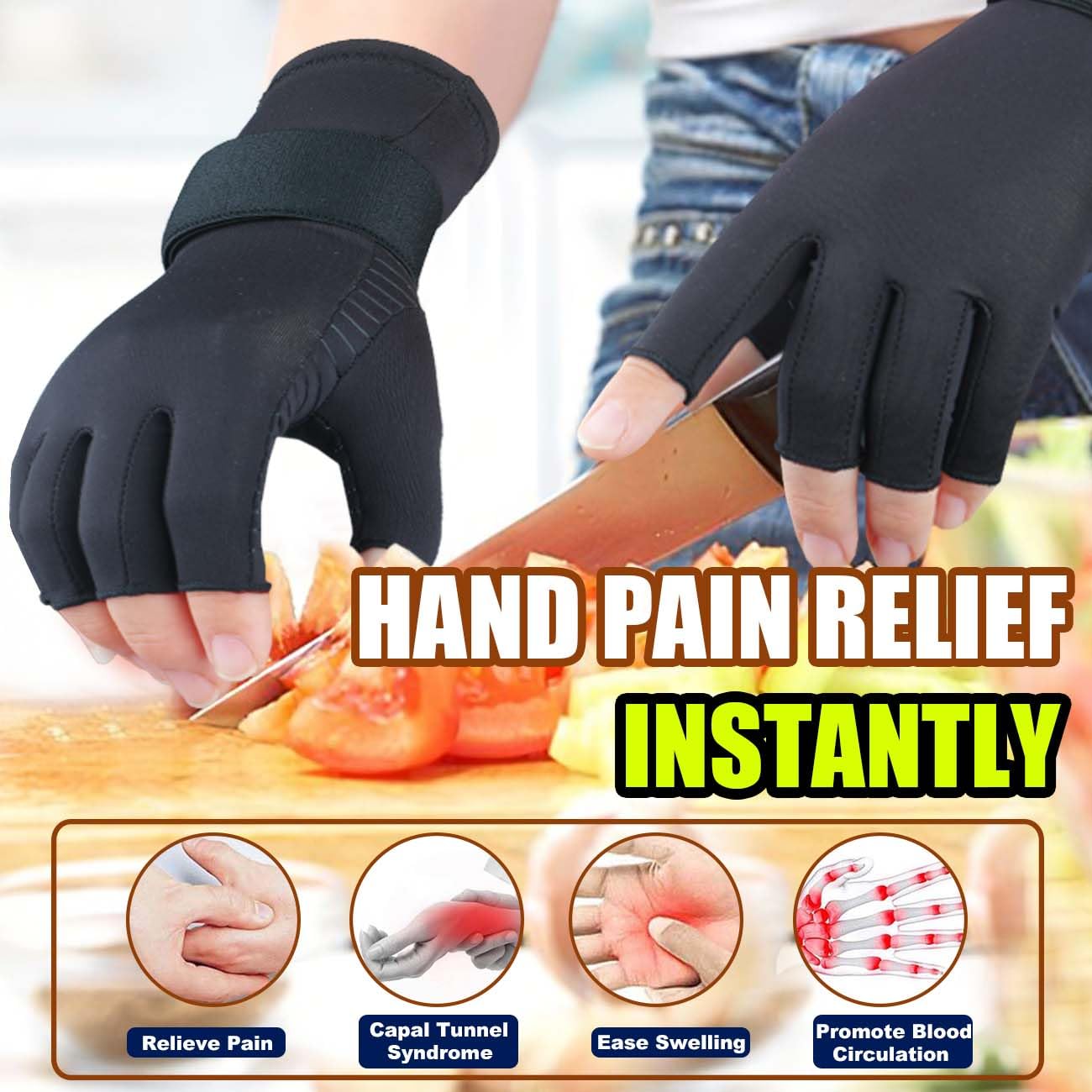 2 Pairs Pack Compression Gloves for Women Men, Copper Arthritis Gloves for Hand Pain Relief, Carpal Tunnel Wrist Support, Rheumatoid, Joint Swelling,Fingerless for Computer Typing(Small/Medium)