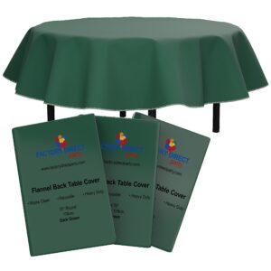 Exquisite Green Vinyl Tablecloths - 70 in. Round - Pack of 3 Round Tablecloth - Green Flannel Backed Vinyl Tablecloths for Round Tables - Plastic Table Cloths with Flannel Backing - Waterproof