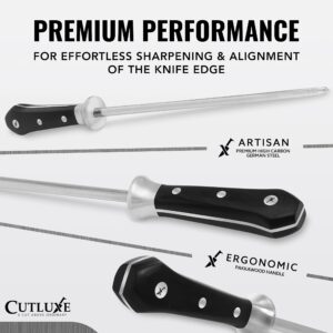 Cutluxe Honing Rod, Sharpening Steel for Kitchen Knives – 10" Honing Steel – Ergonomic Handle Design – Artisan Series