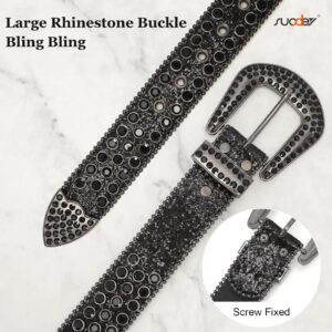 SUOSDEY Men Women Fashion Rhinestone Belt Western Cowgirl Bling Studded Design Leather Diamond Belt for Jeans Dress