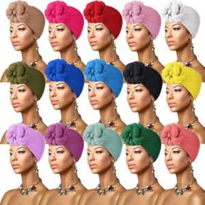 15 pcs turban head wrap for women extra long african headwraps for black women stretch head scarf soft hair scarf, 15 colors