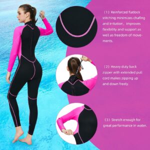 HIGI Flexel Full Wetsuit for Women,2mm Womens Wet Wuit Long Sleeve Swimsuits for Women in Cold Water Thermal Surfing Wetsuit Women Snorkeling Suit Scuba Swimsuit for Women black with pink, Large