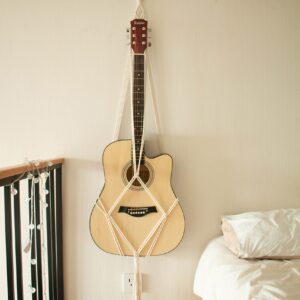 Decocove Guitar Wall Hanger - Macrame Guitar Hanger - Guitar Wall Mount - Boho Guitar Holder for Acoustic Guitar and Electric Guitar