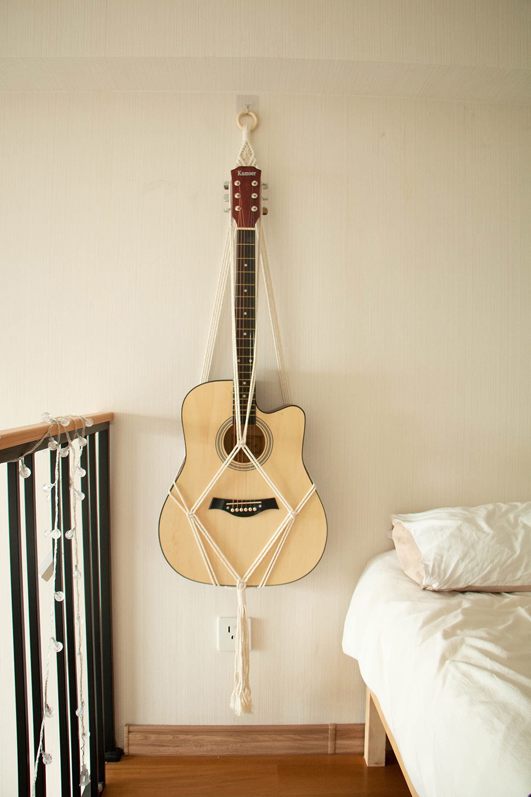 Decocove Guitar Wall Hanger - Macrame Guitar Hanger - Guitar Wall Mount - Boho Guitar Holder for Acoustic Guitar and Electric Guitar