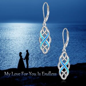 YFN Sterling Silver Celtic Knot Dangle Earrings Good Luck Irish Celtic Knot Vintage Dangles for Women (Blue Opal Celtic Knot Earrings)