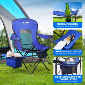 GOOGO Camping Chair Folding, Oversized Portable Lightweight Chair with Cooler, Cup Holder, Mesh Back Seat, Supports 300lbs, Collapsible Compact Chair with Carry Bag & Strap for Outdoor, Camp, Hiking