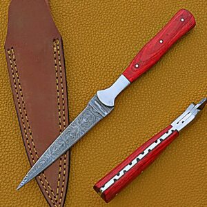 smart and sharp custom handmade damascus steel hunting knife / skinning knife ss-17400 (red colored wood) (red wood)