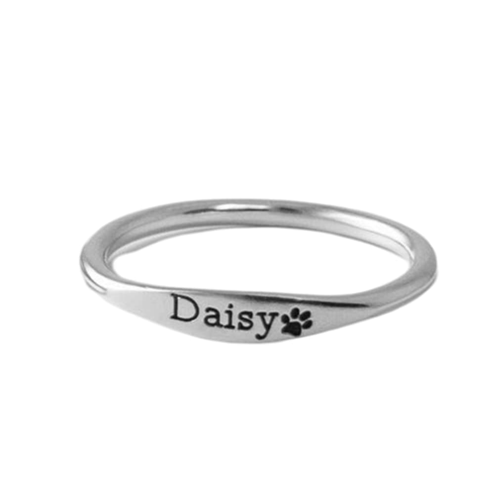 Suxerlry Personalized 925 Sterling Silver Pet Name Ring Custom Dog Cat Paw Jewelry Engravable Name Band (Silver)