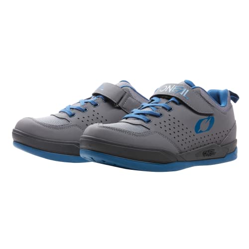 O'NEAL | Mountain Bike Shoes | Downhill Freeride Mountain Bike | Vegan | Sole Compatible with SPD Pedal Plate, Durable and Lightweight PU, Ventilation Slots | Flow SPD Shoe | Adult, Grey / Blue, 41 EU