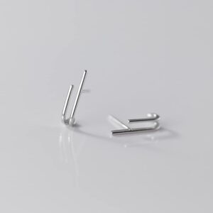 Reffeer Solid 925 Sterling Silver Bar Huggie Stud Earrings Hoops for Women Bar Half Hoop Earrings Open Hoops (A-Silver)