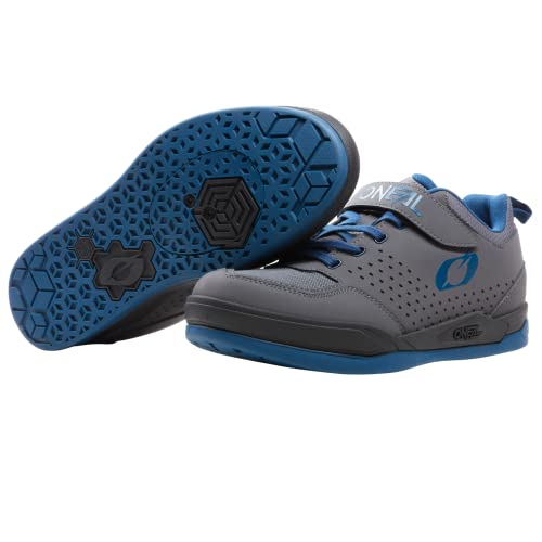 O'NEAL | Mountain Bike Shoes | Downhill Freeride Mountain Bike | Vegan | Sole Compatible with SPD Pedal Plate, Durable and Lightweight PU, Ventilation Slots | Flow SPD Shoe | Adult, Grey / Blue, 41 EU