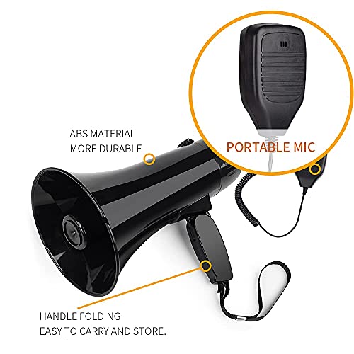 MyMealivos 35 Watt Power Portable Megaphone Speaker PA Bullhorn with Detachable Handheld Microphone, Built-in Siren, USB Flash Drive & 240S Recording (Black)