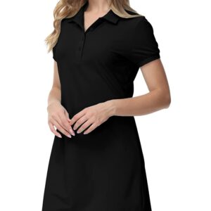 JINSHI Women’s Golf Dress Quick Dry Short Sleeve Polo Dress Tennis/Workout/Sport Dress Black Medium