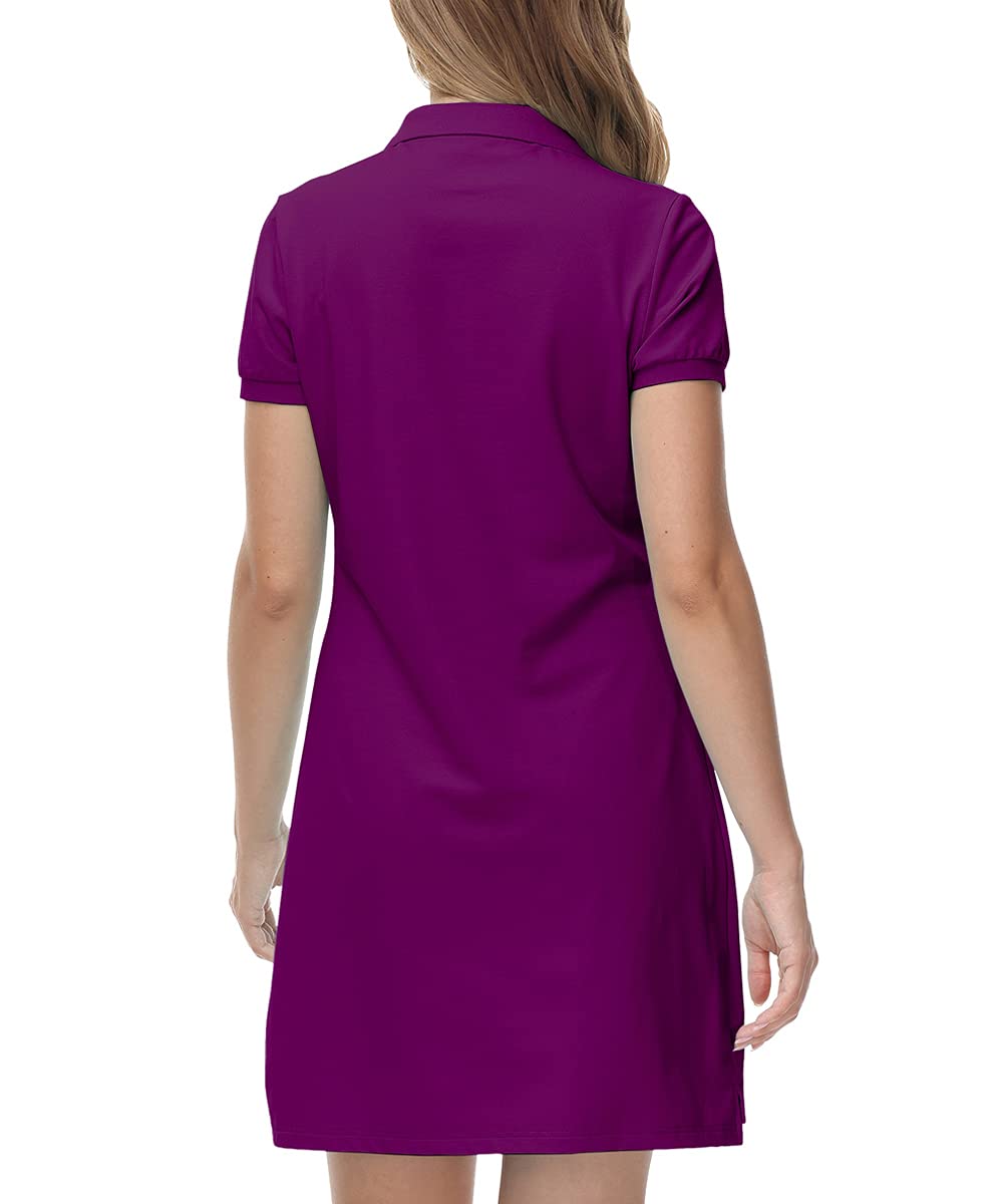 JINSHI Women's Short Sleeve Dress Golf Running Workout Athletic Dresses Comfortable & Soft Purple Small