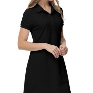 JINSHI Women’s Golf Dress Quick Dry Short Sleeve Polo Dress Tennis/Workout/Sport Dress Black Medium