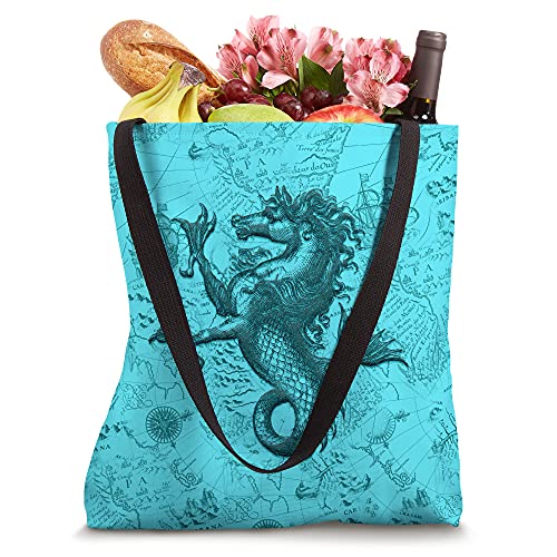 Nautical map retro style seahorse Tote Bag