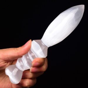 jic gem carving selenite spiral dagger 7 inches,selenite crystal stone knife 18cm, selenite sword healing