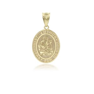 certified 10k yellow gold personalized st. anthony of padua oval medal pendant custom engraved with any name