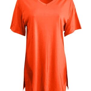 qfmqkpi Ladies Oversized Two Piece Outfits Dropped Shoulder Short Sleeve Side Slit T-Shirt Tight Pants Sweatsuits Orange XXL