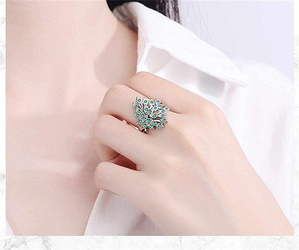 NewZenro CZ Peacock Wrap Open Rings for Women Elegant Flower Animals Expandable Engagement Promise Statement Finger Rings Wide Gold Plated High Polished Rings for Daughter Bff Birthday (Green)