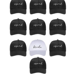 Pop Fizz Designs Bachelorette Hats ( 10 Pack) 1 White Bride Hat | 9 Black Squad Hats I Bride Tribe Baseball Caps I Bachelorette Party Favors