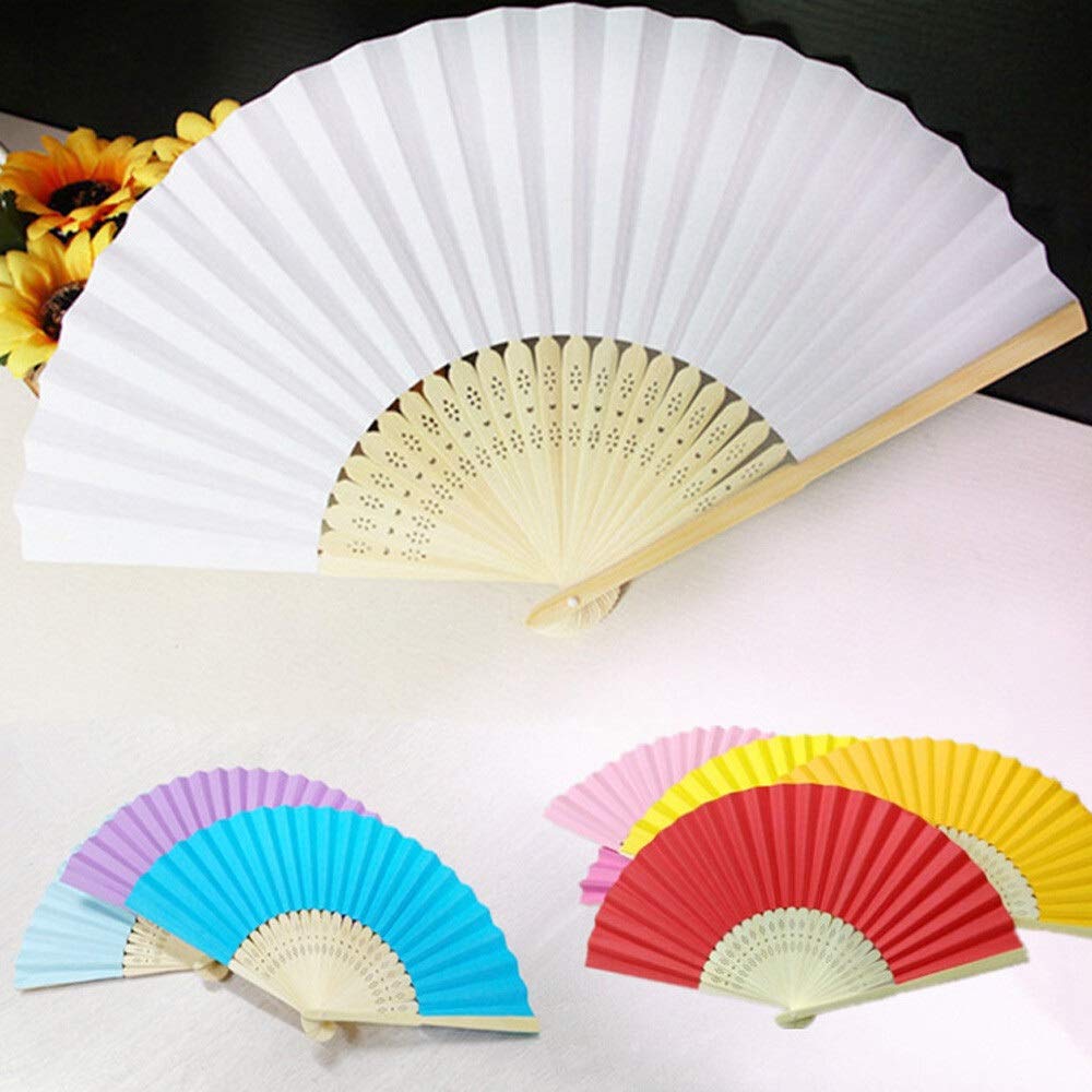 DUO ER 7 Inch Pattern Folding Dance Wedding Party Lace Silk Folding Hand Held Solid Color Fan Hand Hold Dance Fans Flower Party Gift (Color : Hot Pink)