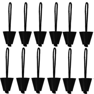 amarine made pack of 12 universal kayak scupper plug kit,silicone scupper plugs drain holes stopper bung with lanyard fit for kayaks canoes (black)