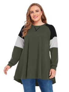 jollielovin crewneck lightweight sweatshirts for women plus size color block pullover tops long sleeve raglan shirt armygreen 3x