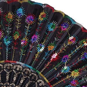 DUO ER Fan Peacock Pattern Folding Hand Held Embroidered Sequin Gift Fan (Color : E, Fan Size : 9.5 inches)