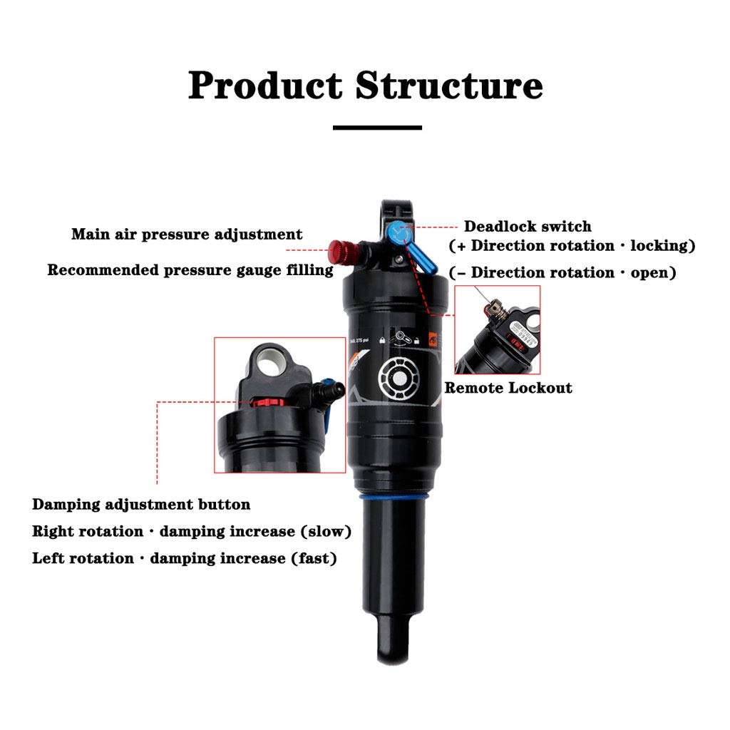 LvTu Mountain Bike Parts Shocks Absorber 165mm 190mm 200mm 210mm Air Suspension Accessories 270psi (Color : Remote Lockout, Size : 165mm)