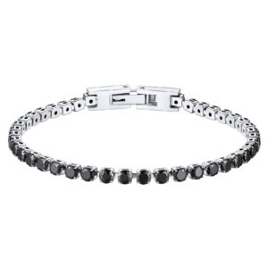 ChainsHouse Cubic Zirconia Classic Iced Out Tennis Bracelet |3mm Stainless Steel Diamond Link Bracelets for Men Women 7.5", Black Color