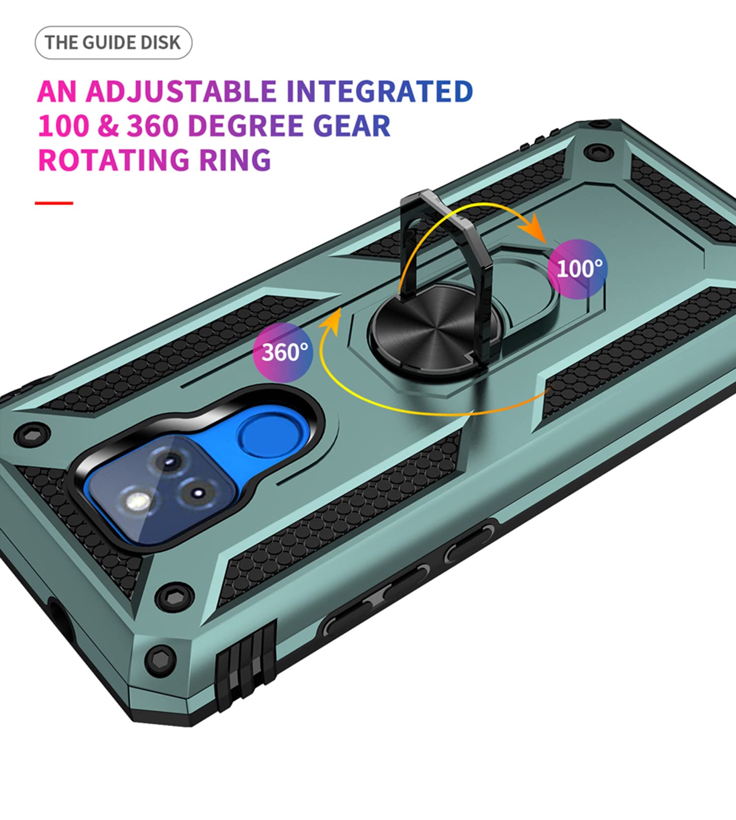 YZOK Compatible with Moto G Play Case,with HD Screen Protector,[Military Grade] Ring Car Mount Kickstand Hybrid Hard PC Soft TPU Shockproof Protective Case for Motorola G Play 2021 (Dark Green)