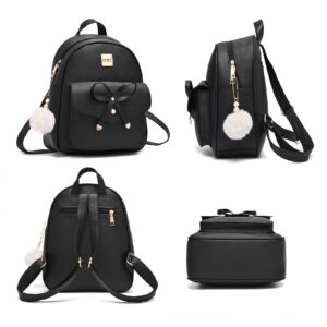 Aogist Mini Leather Backpack Purse 3-Pieces Fashion Bowknot Zipper Bags Cute Casual Travel Daypacks for Women (Black)