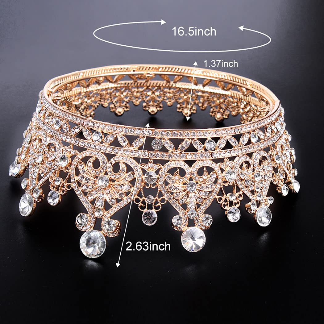 Aprince Rose Gold Round Crystal Tiaras and Crowns for Women, Tiaras for Girls Rhinestones Wedding Headband Tiara for Women The Crowns for Women Birthday Crowns Queen Crown Hair Accessories