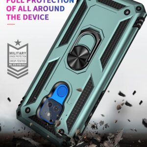 YZOK Compatible with Moto G Play Case,with HD Screen Protector,[Military Grade] Ring Car Mount Kickstand Hybrid Hard PC Soft TPU Shockproof Protective Case for Motorola G Play 2021 (Dark Green)