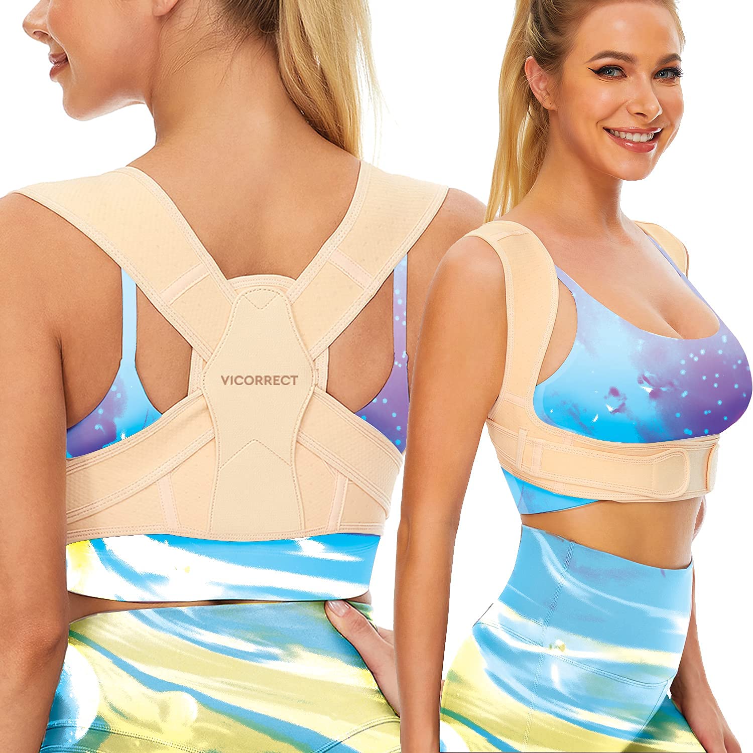 Vicorrect Posture Corrector for Women and Men, Adjustable Upper Back straightener and Providing Pain Relief from Neck, Shoulder (Small/Medium)