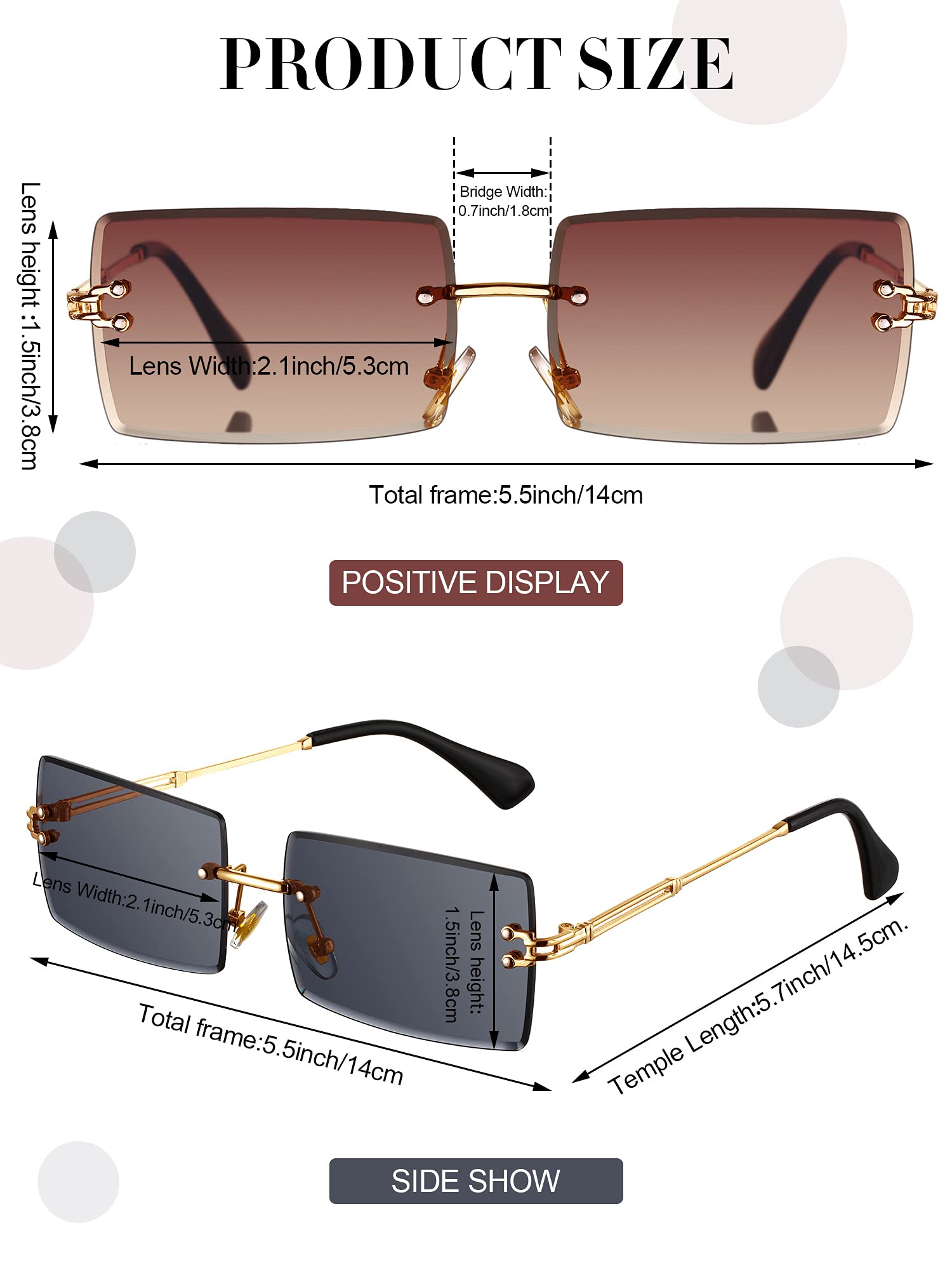 Weewooday 8 Pairs Vintage Rimless Rectangle Sunglasses Tinted Lens Gold Metal Frameless Eyewear Sunglasses for Women Men (Elegant Colors)