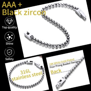 ChainsHouse Cubic Zirconia Classic Iced Out Tennis Bracelet |3mm Stainless Steel Diamond Link Bracelets for Men Women 7.5", Black Color