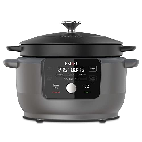 Instant Electric Round Dutch Oven, 6-Quart 1500W, From the Makers of Instant Pot, 5-in-1: Braise, Slow Cook, Sear/Sauté, Cooking Pan, Food Warmer, Enameled Cast Iron, Included Recipe Book, Black