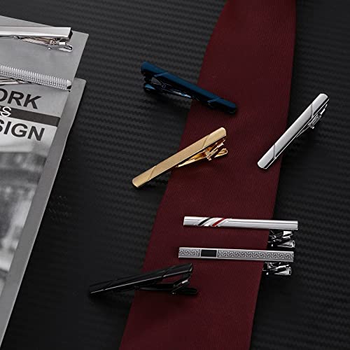 EvmAsaLQ 8Pcs Tie Clips for Men,Black Gold Blue Silver Tie Bar Clip Set for Regular,Tie Bar Clip is a Gift for Father,and Lover,Suitable for Wedding Business Gifts