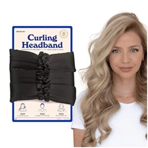 RobeCurls Heatless Hair Curler Set - Satin Curling Headband for Natural, No-Heat Curls - Sleep in Overnight Styling Tool with 2 Scrunchies for Women - Easy and Gentle on Hair (Black)