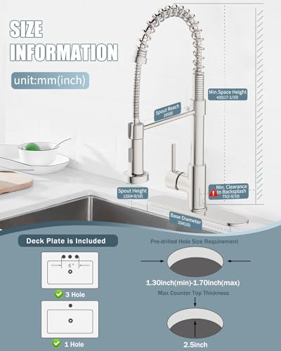 Casavilla Kitchen Faucet Set, Commercial Kitchen Sink Faucets with Pull Down Sprayer and Soap Dispenser, Stainless Steel Faucets for Kitchen Sinks, Single Handle Spring Kitchen Faucets with Deck Plate