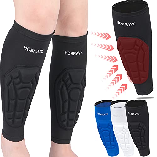 HOBRAVE 2PCS Soccer Shin Guards Padded Calf Compression Sleeves Supports for Shin Splint