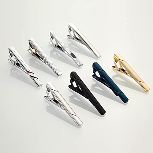 EvmAsaLQ 8Pcs Tie Clips for Men,Black Gold Blue Silver Tie Bar Clip Set for Regular,Tie Bar Clip is a Gift for Father,and Lover,Suitable for Wedding Business Gifts