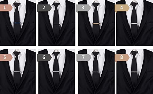 EvmAsaLQ 8Pcs Tie Clips for Men,Black Gold Blue Silver Tie Bar Clip Set for Regular,Tie Bar Clip is a Gift for Father,and Lover,Suitable for Wedding Business Gifts