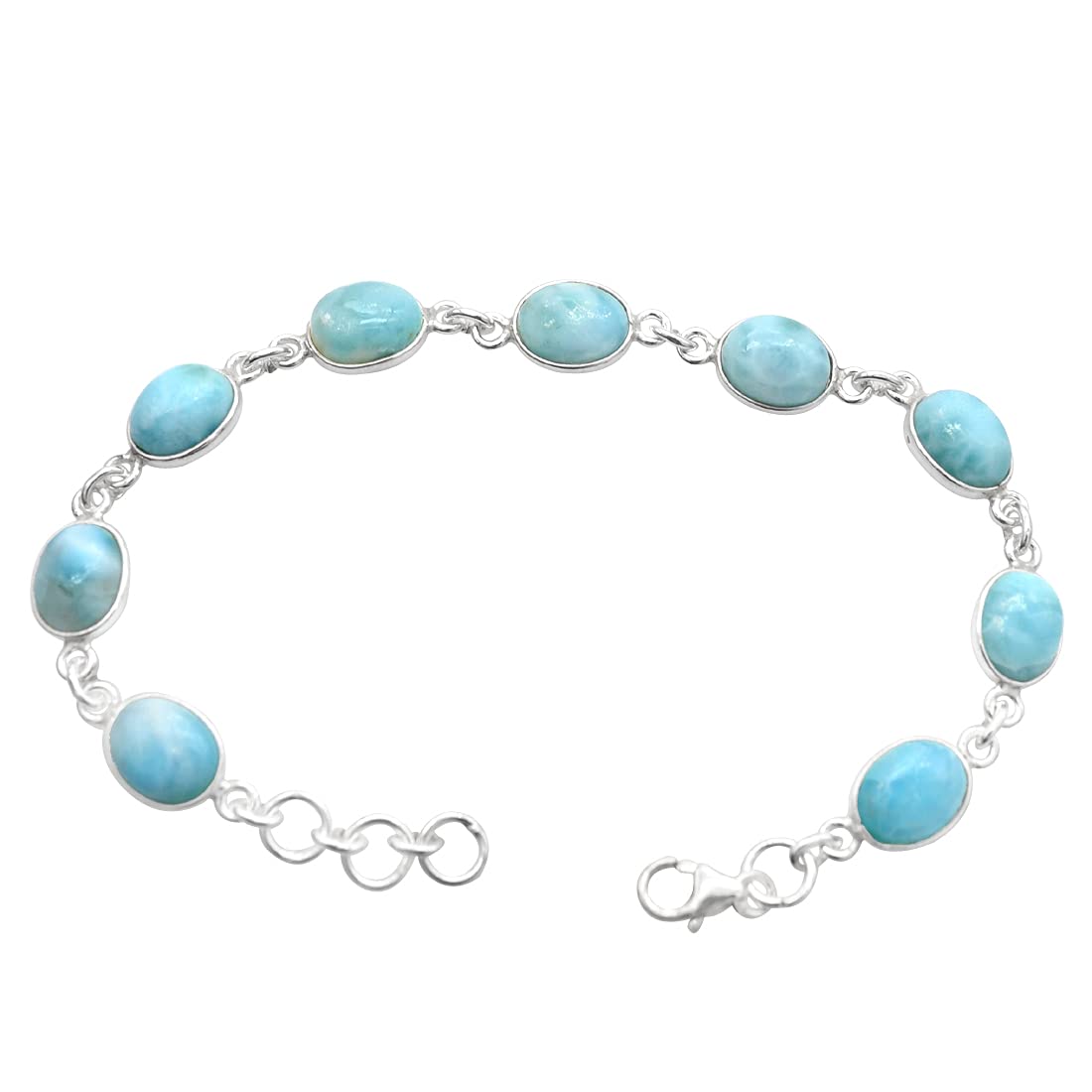 DESIGN HUB Blue Larimar Stone Bracelets 925 Silver Overlay For Women Girl Gifts - Gemstone Adjustable 7.5" Oval Cabochon Link Bracelets Christmas Gifts For Her (Bracelet Style 1)